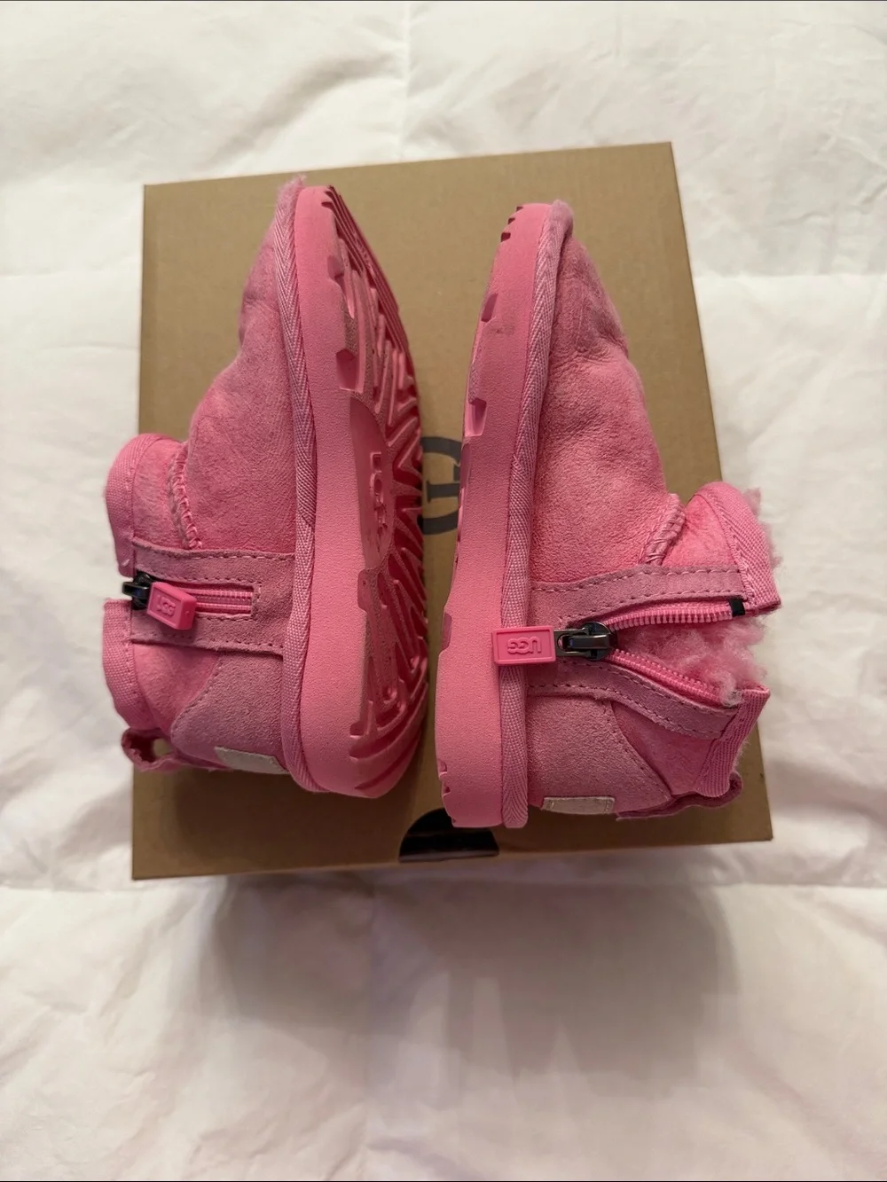 UGG Kids Pink Zip-Up Sheepskin Ankle Boots Size 8